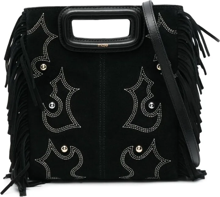 M embellished fringed tote bag