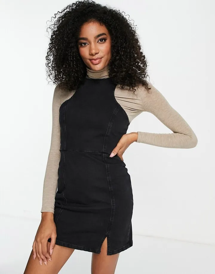 ASOS DESIGN Denim racer back dress in black