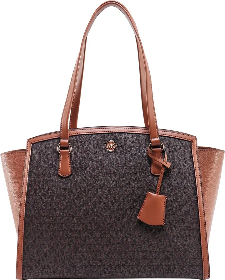 Coated canvas and leather shoulder bag with all-over monogram