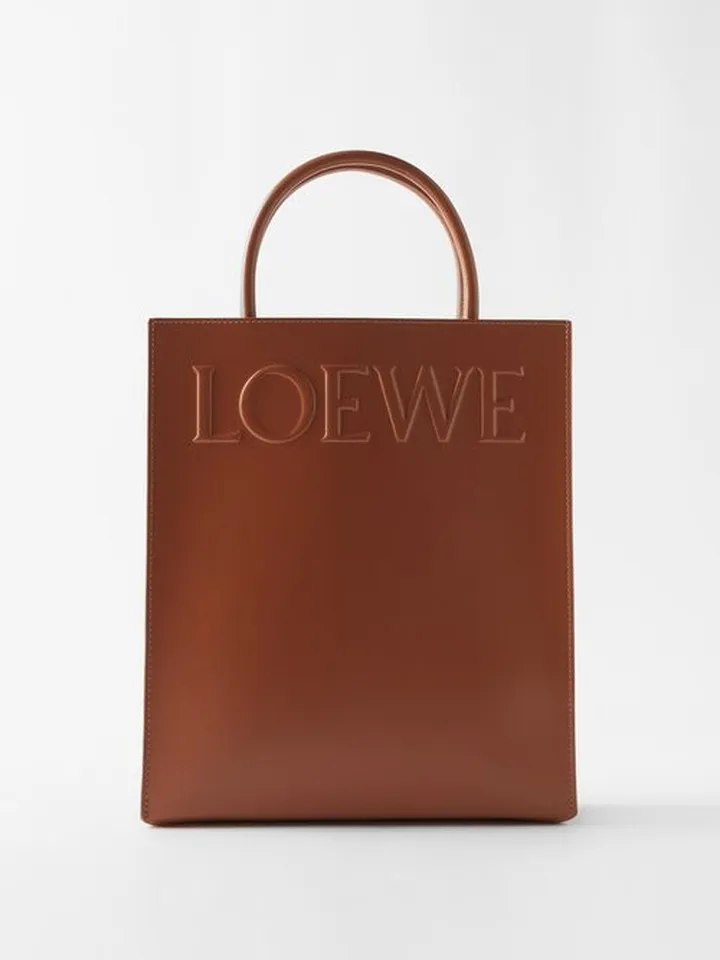 A4 Embossed-logo Leather Tote Bag