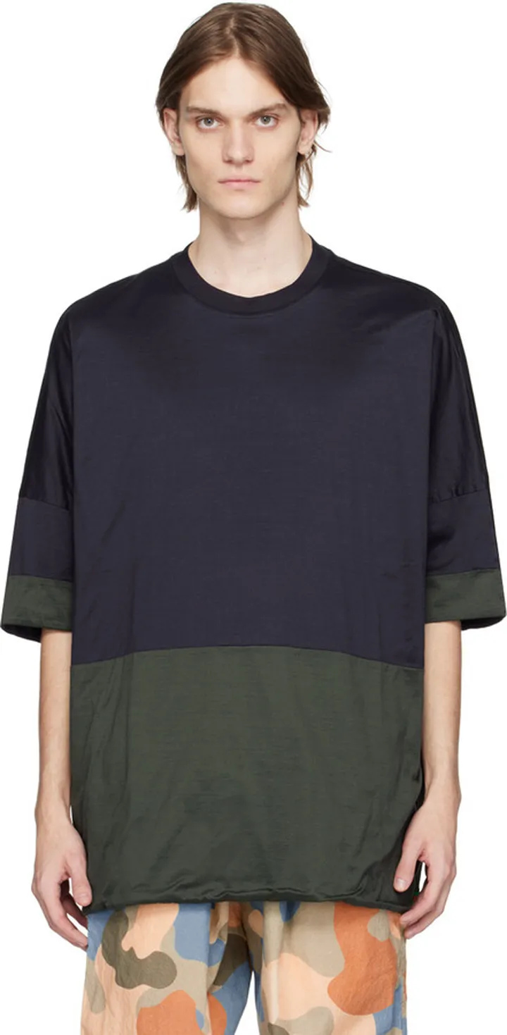CASEY CASEY Navy & Khaki Reve Reversible T-Shirt