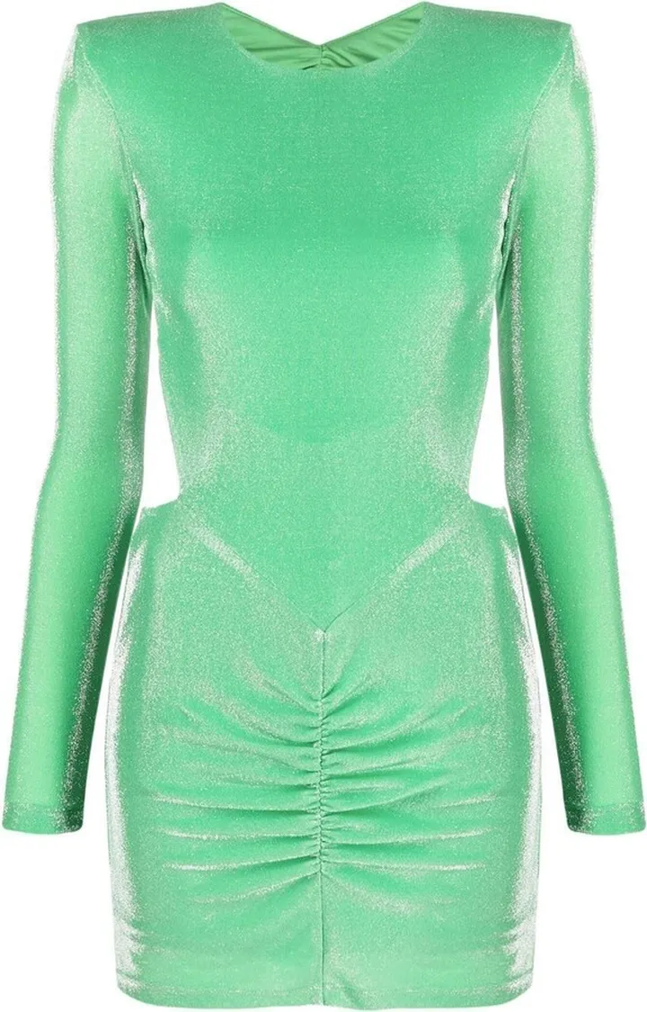 Green Metallic Ruched Mini Dress