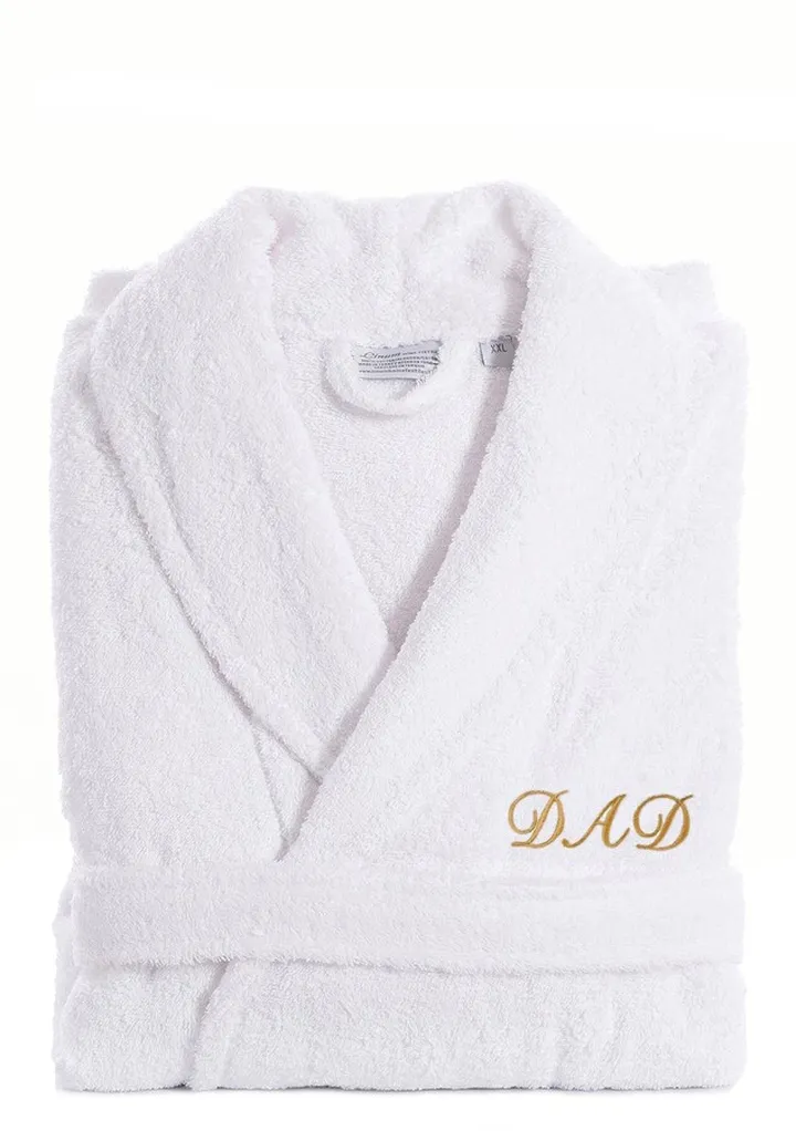 Embroidered 'Dad' White Terry Bathrobe