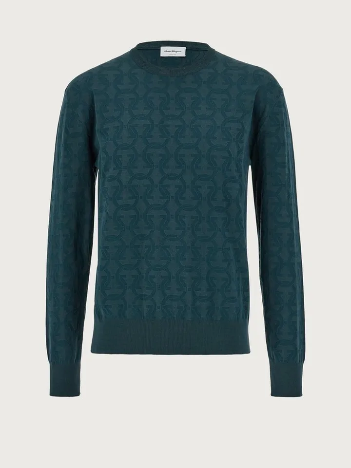 Ferragamo Men Jacquard Gancini sweater Blue