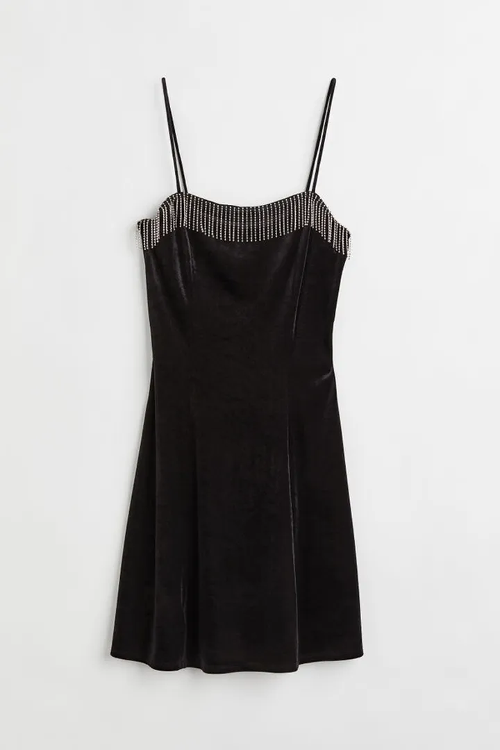 Rhinestone-embellished Velour Dress