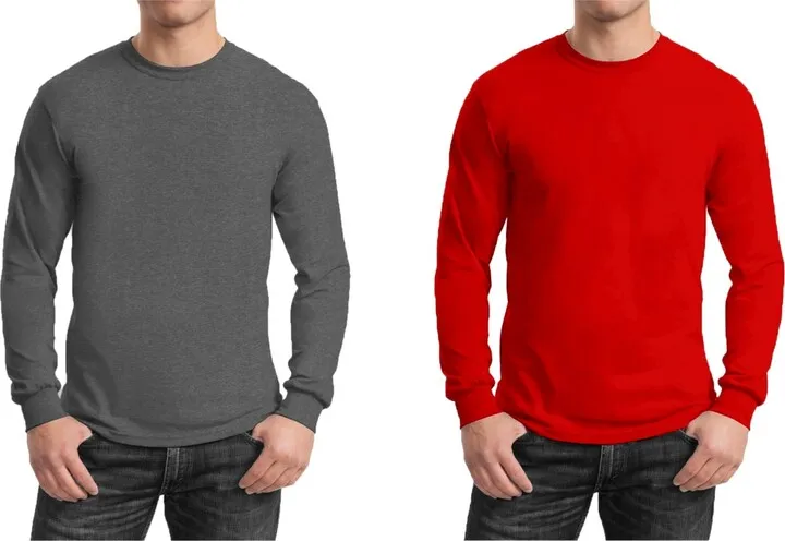 Galaxy By Harvic Men's 2-Pack Egyptian Cotton-Blend Long Sleeve Crew Neck Tee
