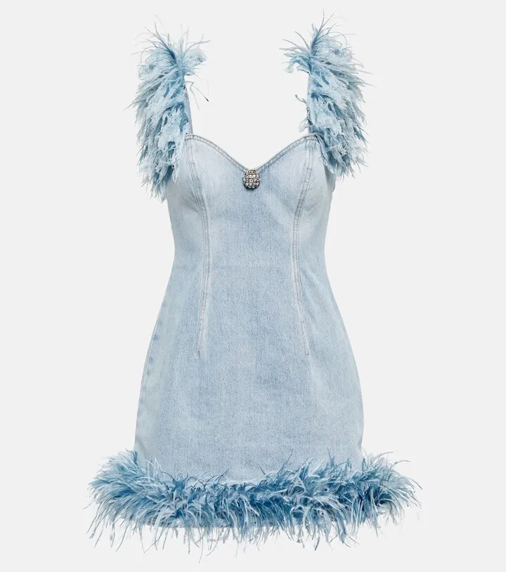 Feather-trimmed minidress