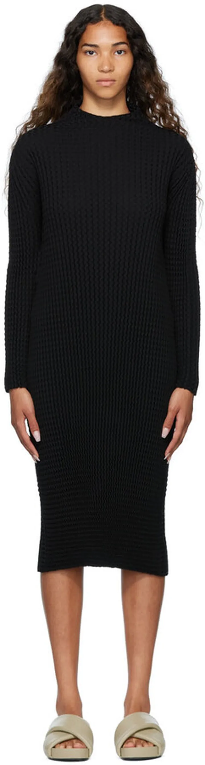 Issey Miyake Black Spongy Midi Dress