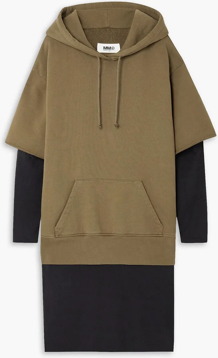 Layered French cotton-terry and jersey hooded dress