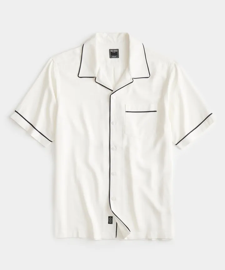Japanese Tipped Rayon Lounge Shirt in White