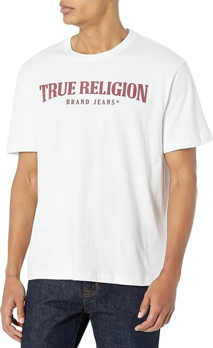 True Religion Relaxed Arch Logo Tee (Optic White) Men's Clothing