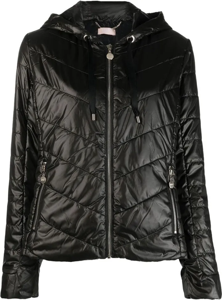 Chevron-Quilt Hooded Jacket
