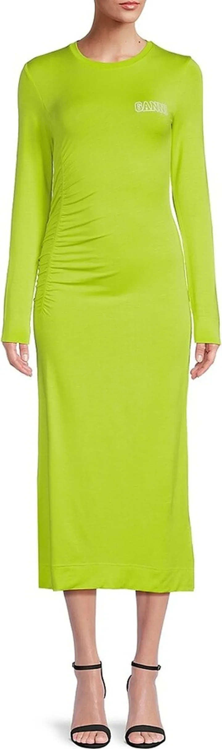 Logo Ruched Sheath Midi Dress