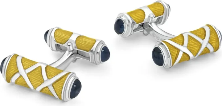 Deakin & Francis - Deakin & Francis Sterling Silver Yellow Cross Hatch Design Cufflinks With Sapphire