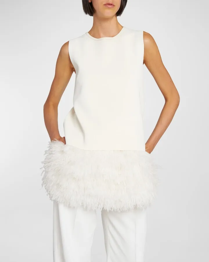 Detachable Feather Trim Sleeveless Top