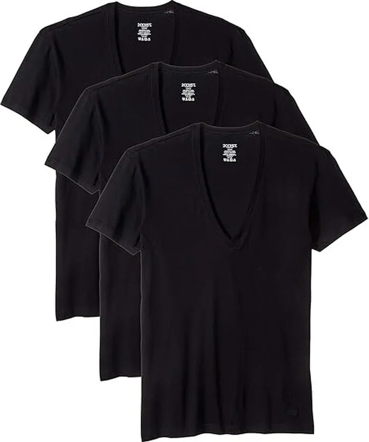 2(X)IST Essential 3-Pack Slim Fit Deep V-Neck T-Shirt (Black) Men's T Shirt