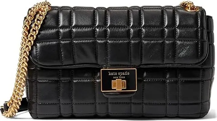 Kate Spade New York Evelyn Quilted Leather Medium Convertible Shoulder Bag (Black) Shoulder Handbags