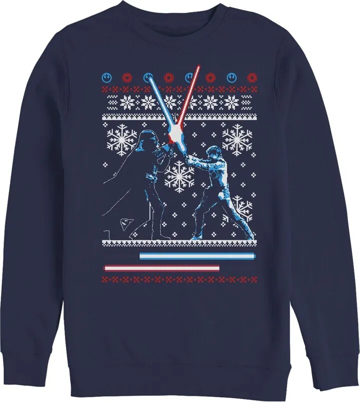 Men's Star Wars Ugly Christmas Lightsaber Duel Sweatshirt - Navy Blue - Large