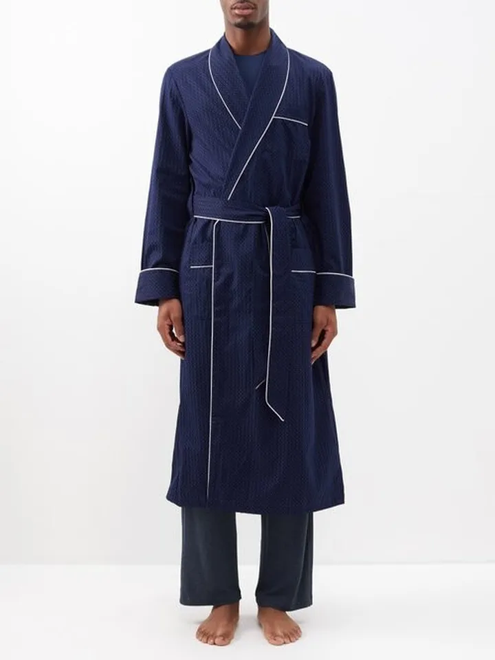 Polka-dot Jacquard-stripe Cotton Robe