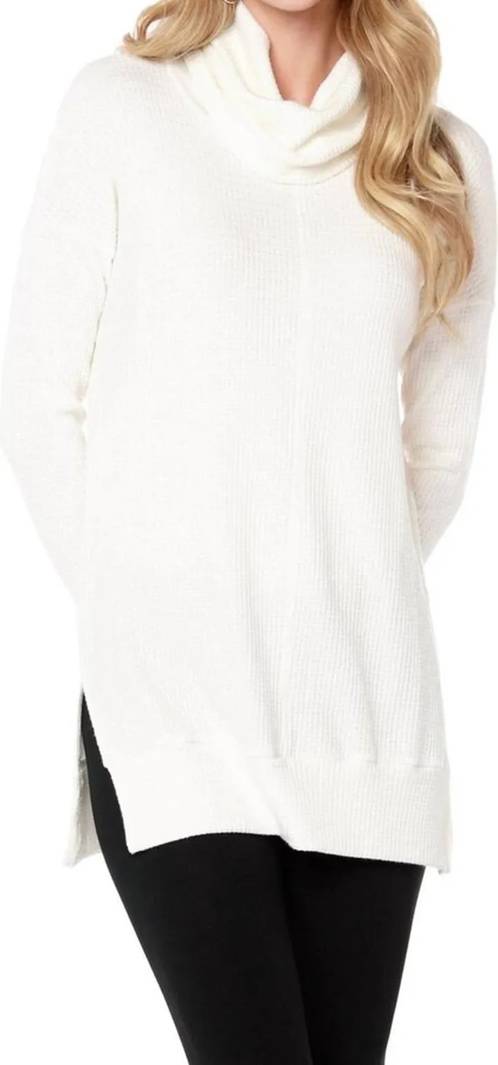 Long Sleeve Cowl Neck Tunic in White