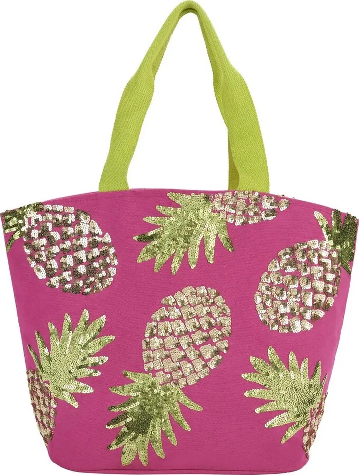 Mina Victory Pineapple Hot Pink Beach Tote Bag