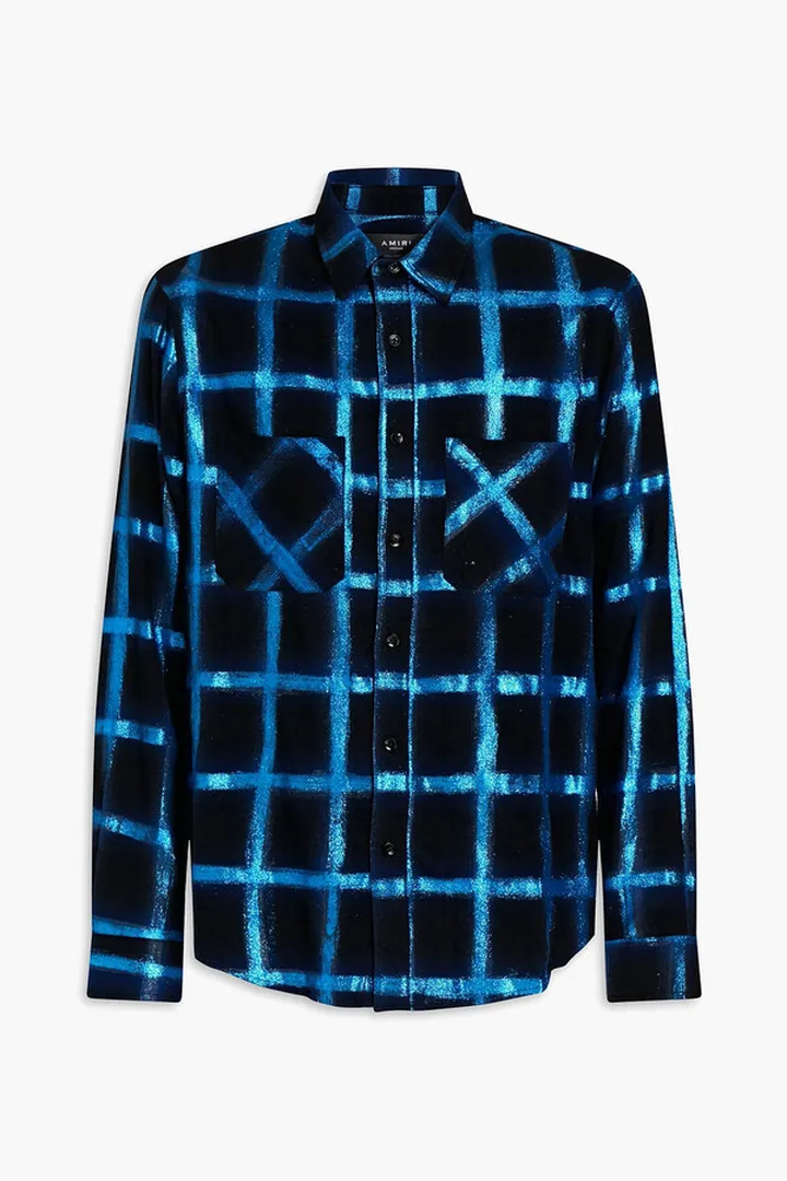 Glittered checked cotton-flannel shirt