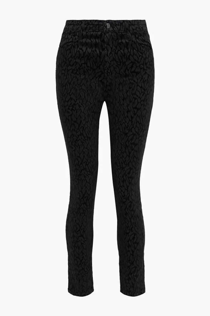 Leenah printed cotton-blend velvet skinny pants