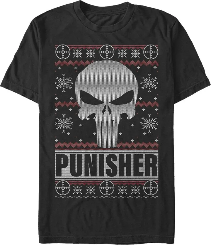Men's Marvel Ugly Christmas Punisher Logo T-Shirt - Black - 4X Large