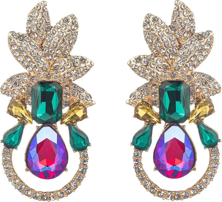Leaf Pave Crystal Drop Earrings