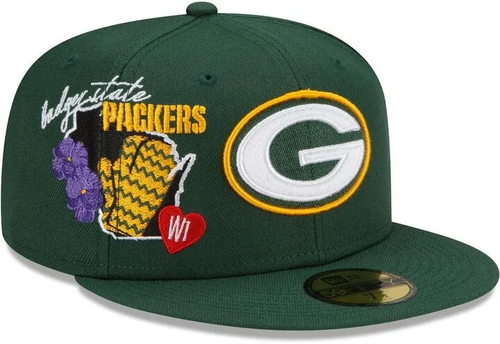Men's New Era Green Green Bay Packers City Cluster 59FIFTY Fitted Hat