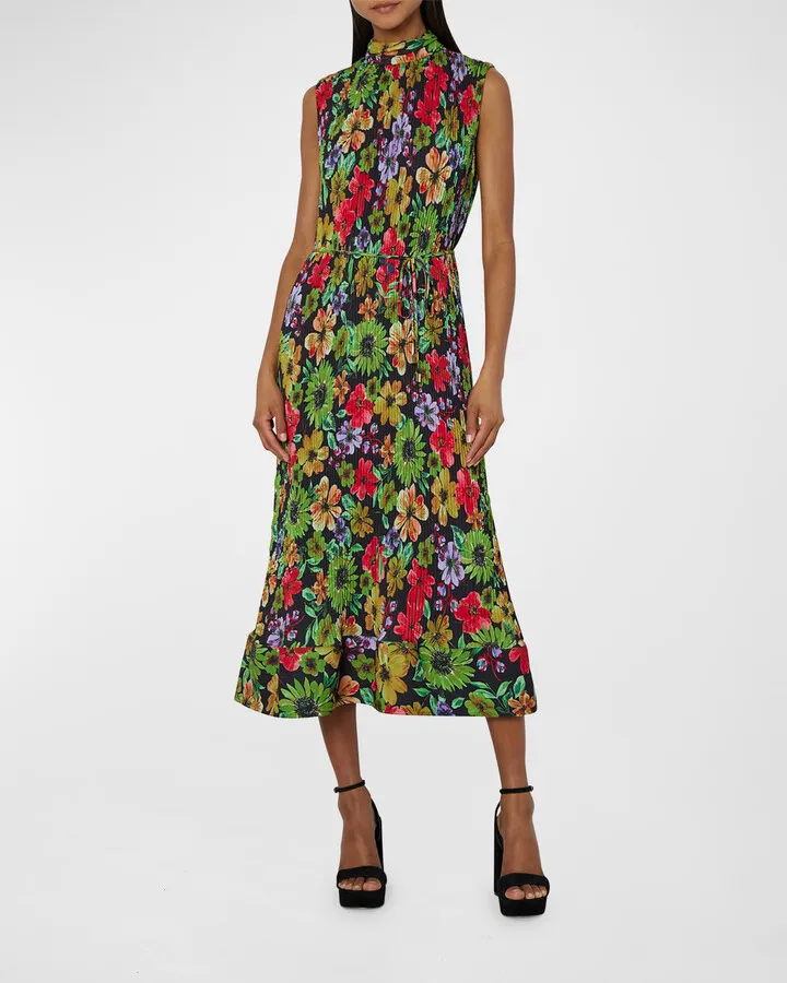 Melina Pleated Floral-Print Midi Dress