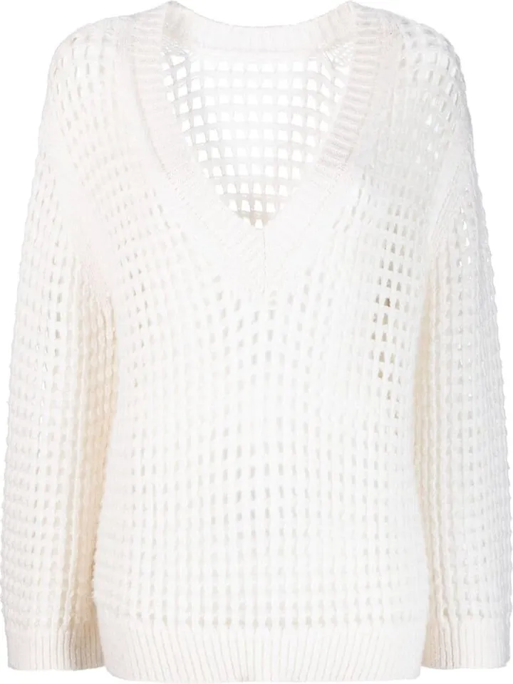 V-neck open-knit sweatshirt