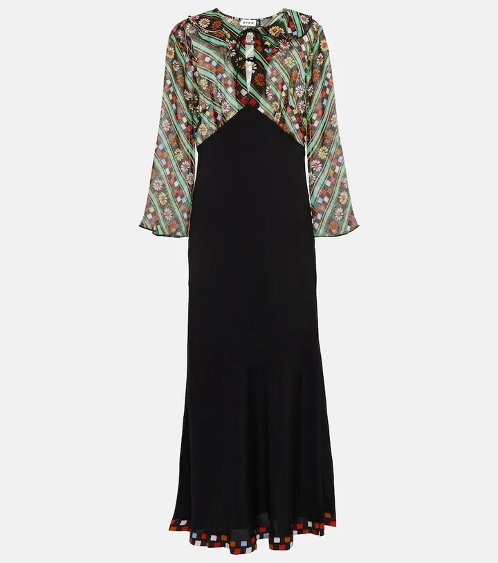 Lora printed tie-neck crepe dress