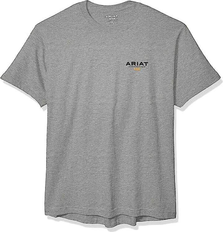 Ariat Men's Rebar Cottonstrong Short Sleeve Logo Crewwork Utility Tee Shirt (Heather Grey) Men's Clothing