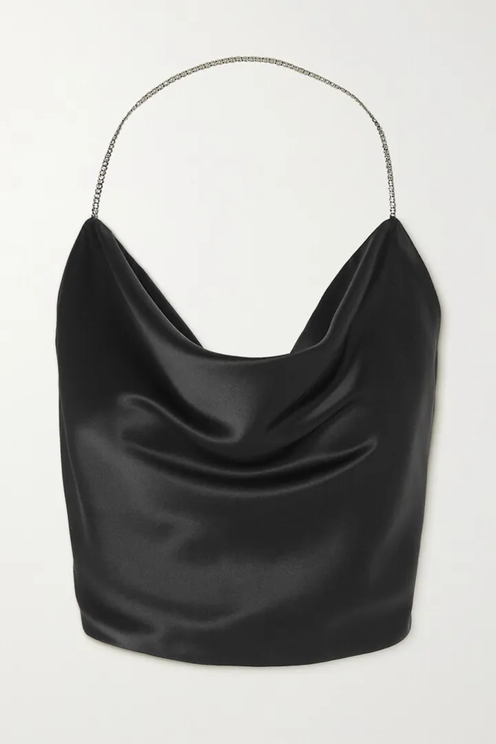 Michael Lo Sordo - Draped Crystal-embellished Silk-satin Halterneck Top - Black