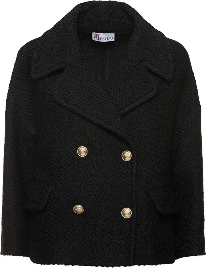 Boucle crochet caban wool blend coat