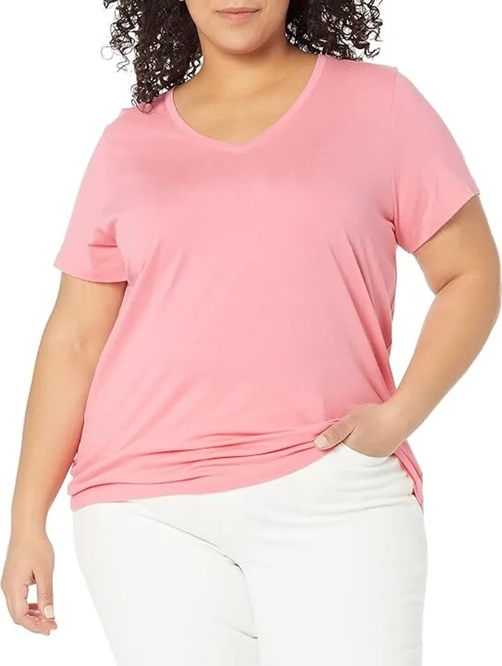 HUE HUE Women's Short Sleeve V-Neck Sleep Tee (Bubblegum) Women's Pajama