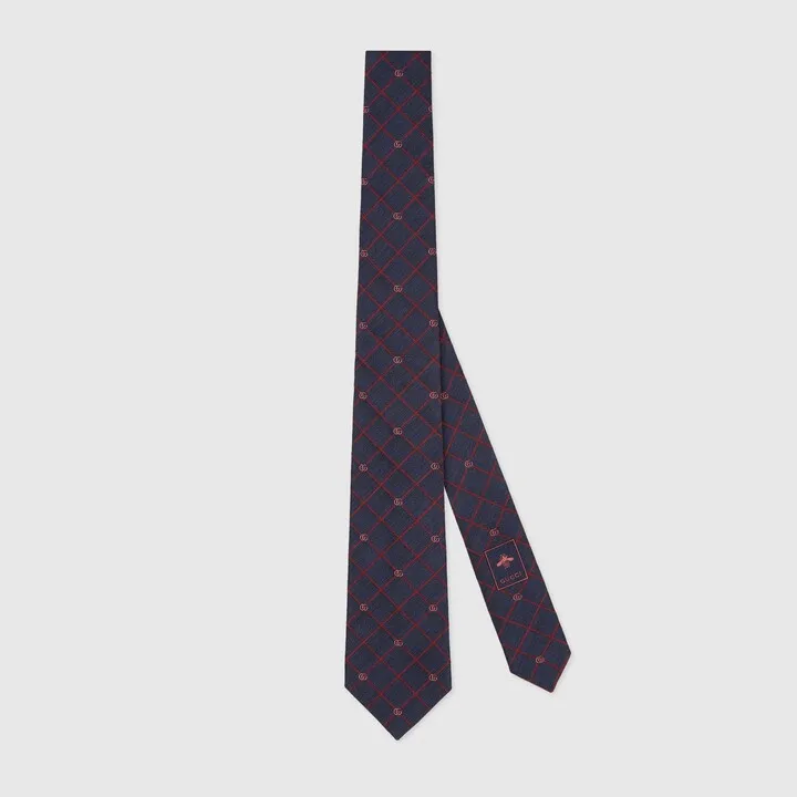 Double G and check silk jacquard tie