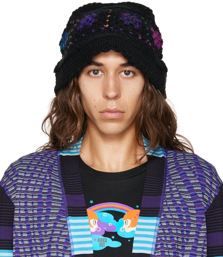Anna Sui SSENSE Exclusive Black Crochet Bucket Hat