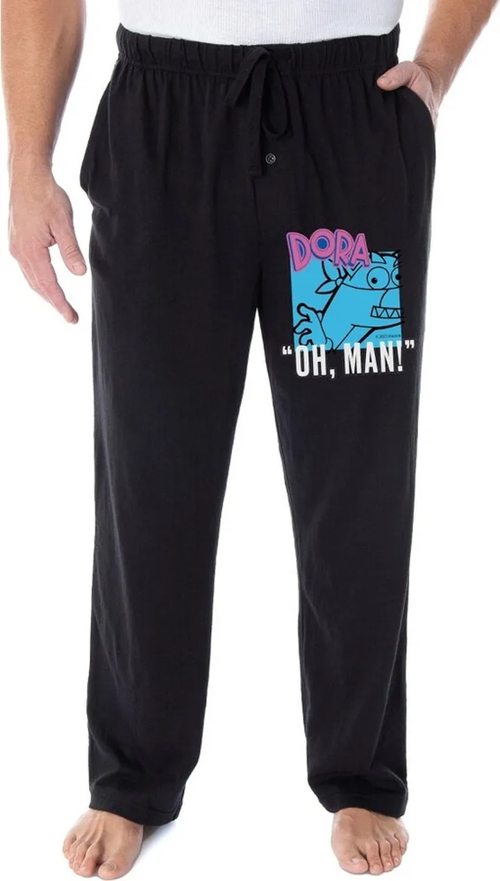 Nickelodeon Adult Dora the Explorer Swiper the Fox Oh Man! Pajama Pants (SM) Black