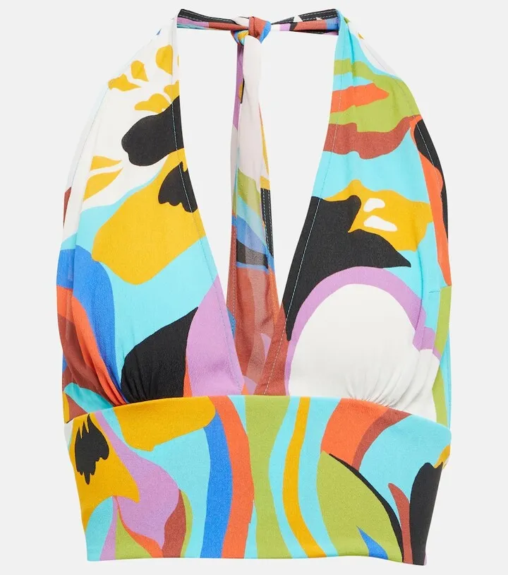 Printed halter-neck crop top