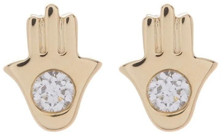 14K Yellow Gold Diamond Hamsa Stud Earrings - 0.06 ctw