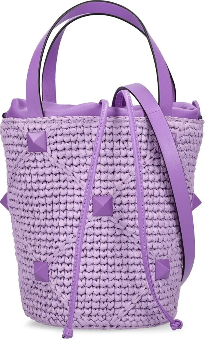 Roman stud raffia effect bucket bag