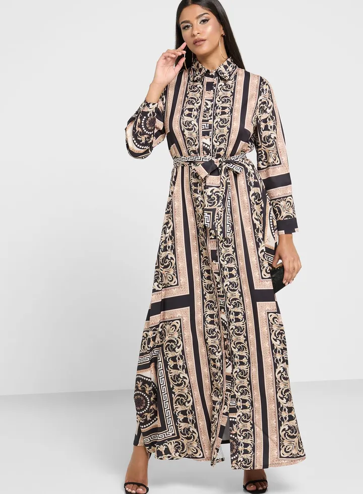 Printed Dress With Belt