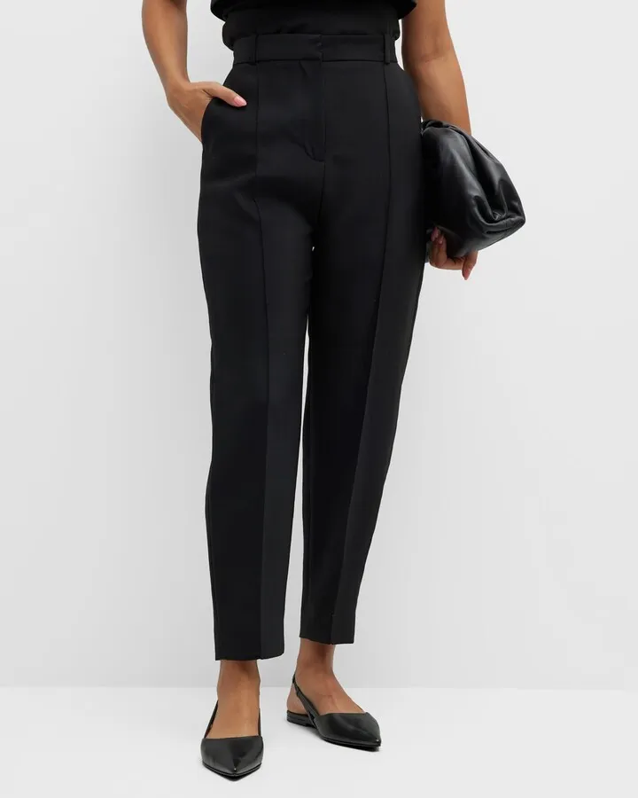 Sewn Pleated Tapered-Leg Ankle Trousers