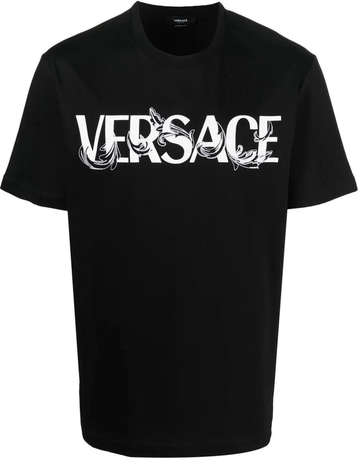 Black Baroque Silhouette Logo Print Cotton T-Shirt