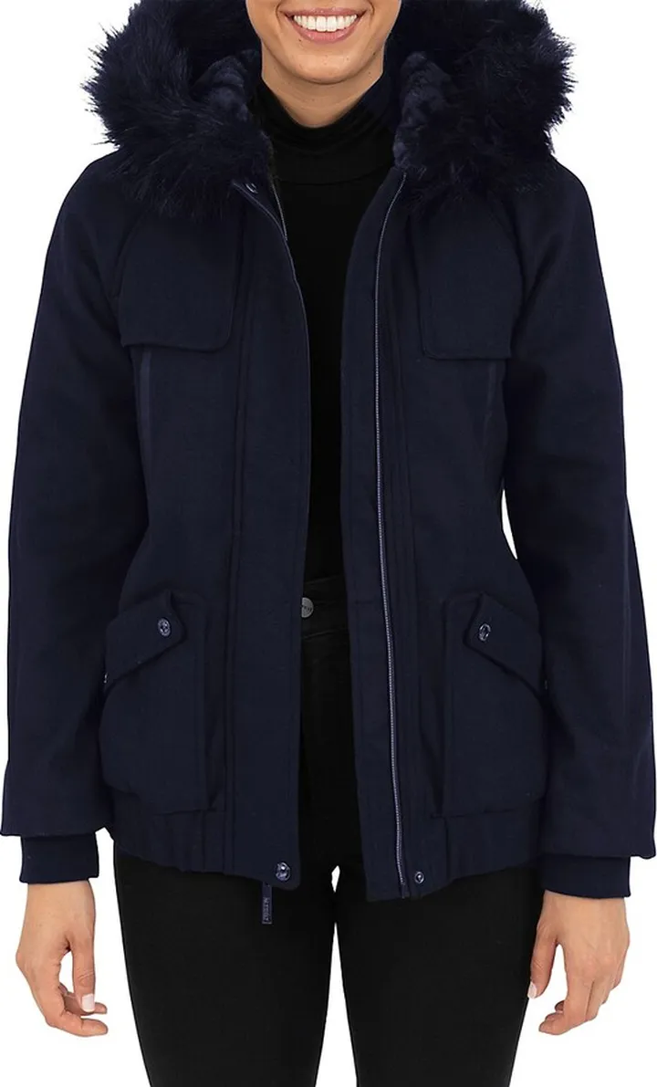 Wool Blend Faux Fur Trim Coat