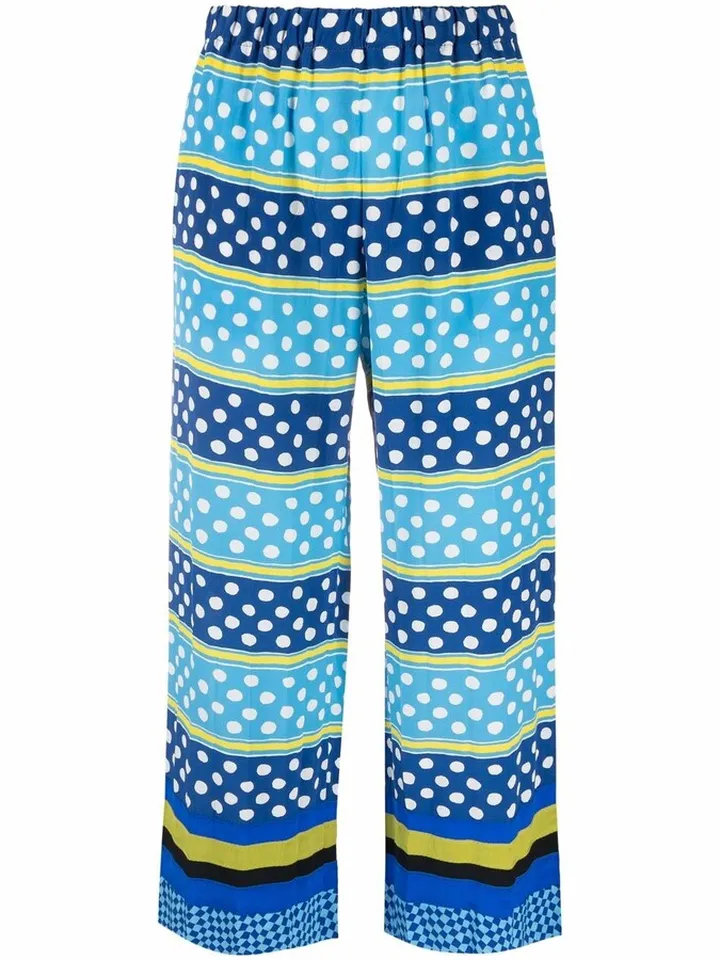 Polka-Dot Print Cropped Silk Trousers
