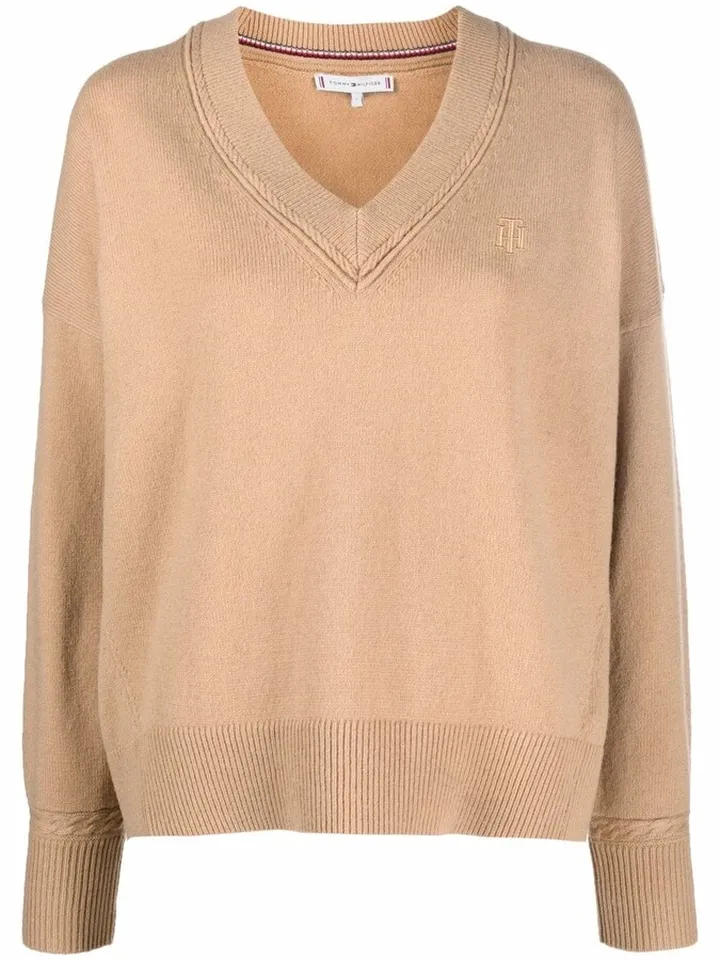 embroidered logo V-neck jumper