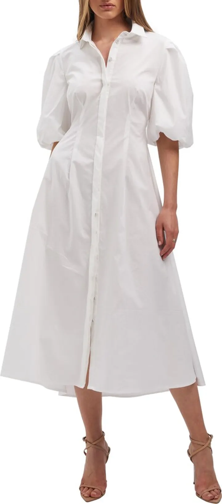 Hades Cutout Puff Sleeve Midi Shirtdress